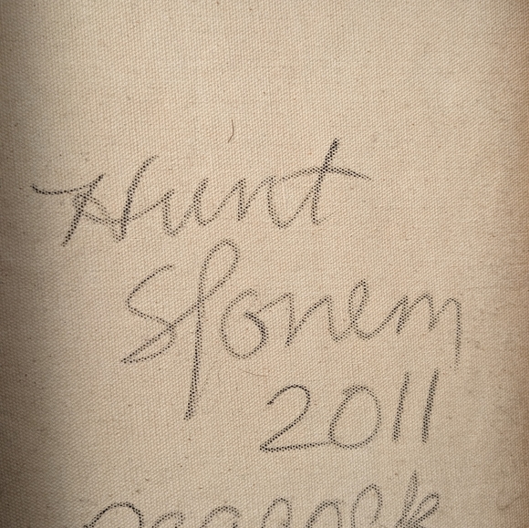 Oil on canvas peacock painting by Hunt Slonem.  11" x 14".  Painted 2011. - Picture 13 of 15